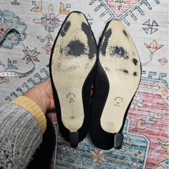 Black Witchcore Witch Gothic Heels Size 9 Suede Ribbon Crisscross Detail Pointed - Picture 3 of 13